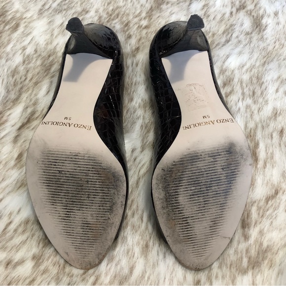 Enzo Angiolini dark brown patent croc peep toe heels - size 5 - Picture 4 of 7